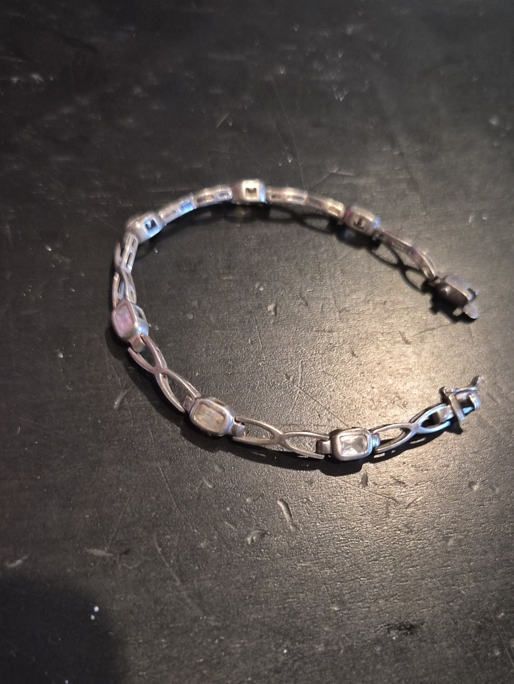 Sterling Silver Linked Bracelet with Clear Stones